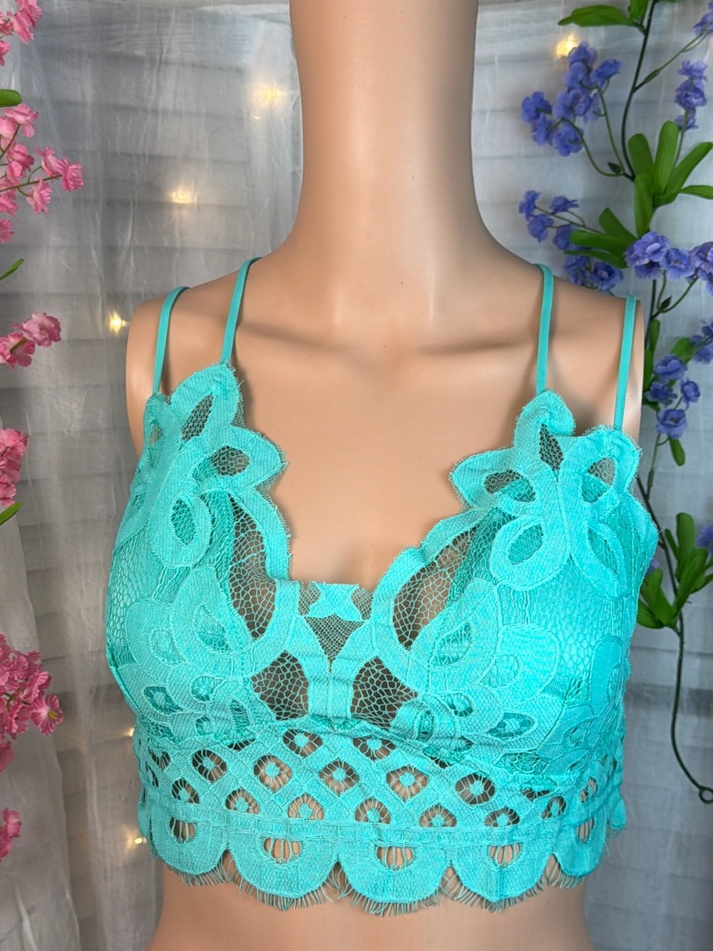 Zenana Lace Bralette Crop Top - Turquoise (new in bag)